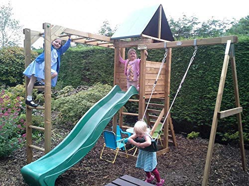 Monkey Bars Climbing Frame Pressure Treated Playhouse Wave Slide Swing Set - MonkeyFort® Wilderness