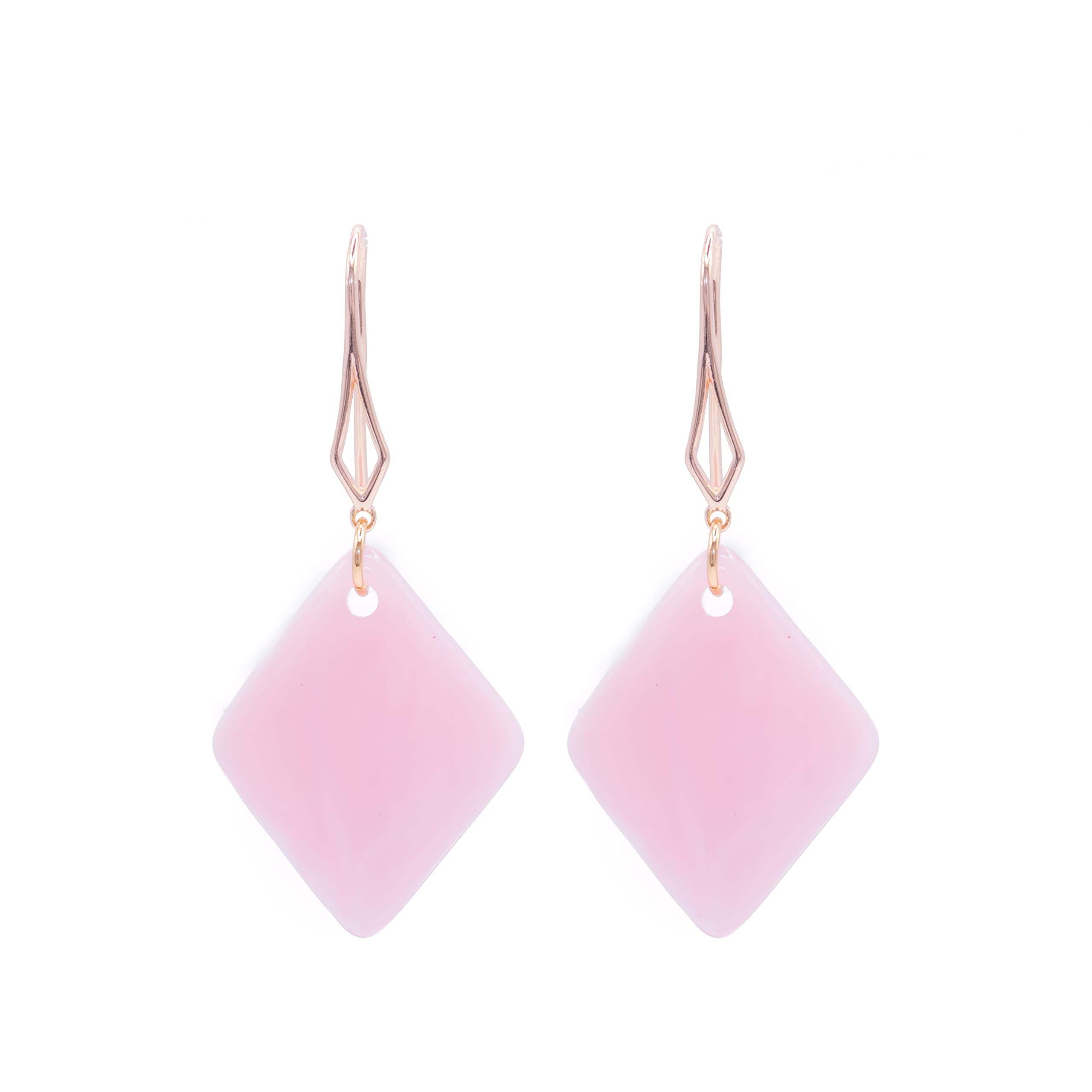 ZARZAMORA Pendientes Resina y Gancho Chapado en Oro - Aretes Colgantes Mujer en Forma de Rombo Colores Intensos y Festivos - Regalo Original