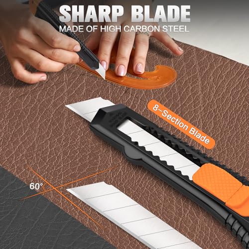 Image of Retractable Utility Knife, 8 Pack Box Cutters with 18mm Snap-Off Blade for Paper, Plastic, Cardboard