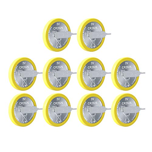 EEMB 10-Pack Tabbed CR2025 3V Lithium Coin Batteries Solder Tabs - Tabbed Replacement Battery, UL Certified