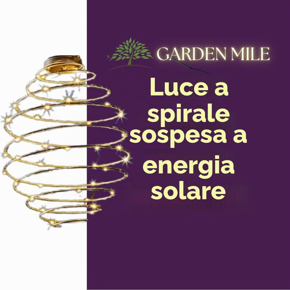 Garden Mile Lampada solare a LED da appendere a spirale Lanterna a spirale Luci solari da giardino Illuminazione da giardino per feste di nozze Lanterne da giardino a spirale a energia solare