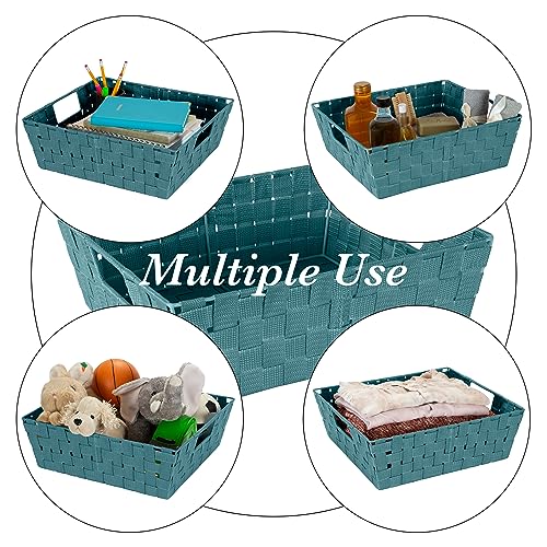 Image of Simplify Large Shelf Woven Strap Tote | Decorative Storage Basket | Built in Handles | Organization | Closet | Bedroom | Bathroom | Nursery | Accessories | Toys | Gifts | 1 Pack | Sapphire