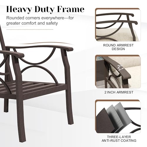 Image of FansaFurn Outdoor Patio Furniture Set, 3 Pieces Metal Patio Conversation Set with Side Table for Porch Backyard Garden, Khaki