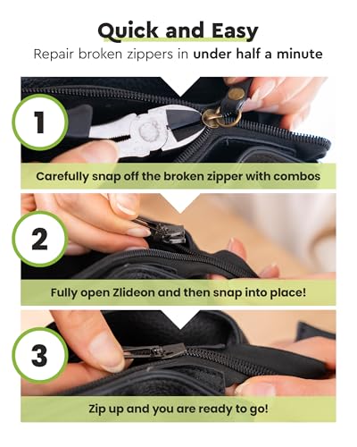 Image of Zlideon Universal Zipper Repair Kit for Plastic & Metal Zippers Multipack - 5pcs, Black | Instant Zipper Pull Replacement Slider for Denim, Jacket, Winter Coat | Easy to Install | Made in Germany