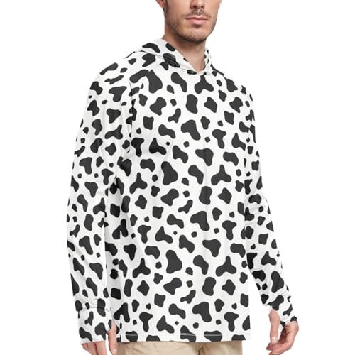 Cow Print Mens Hoodie Sun Protection Long Sleeve UPF 50 + Mens Sun Shirts Sailing Rash Guard UV Hooded Rash Guard