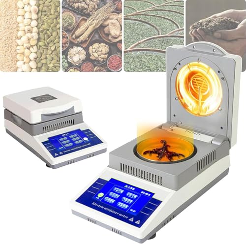 LQQYJSM Digital Touch Screen Fast Lab Moisture Analyzer Tester Halogen Moisture Meter 50g x 0.005g, Moisture Content Analyzer LCD Display 0.02% Readability, for Grain/Tea/Textile/Soil