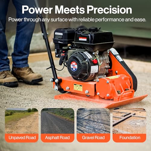Image of SuperHandy Plate Compactor Rammer 7 HP Gas Engine 4200-Pounds of Compaction Force Rammer Jumping Jack Tamper 20 x 15 Inch Plate for Paving Landscapes Sidewalks Patios EPA /CARB Compliant