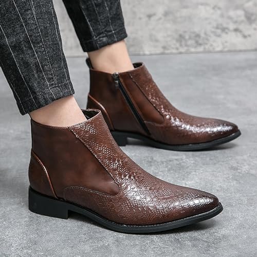 SYNTHESIS Men's Leather Chelsea Dress Boots,Fashion Low Heel Side Zipper Mid Top Boot for Men,Business Pointed Toe Slip-On Chelsea Boots3