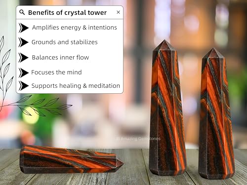 Image of Amazing Gemstone Red Tiger Eye Crystal Towers - Natural Healing Crystal Point Obelisk for Reiki Healing and Crystal Grid (2 inch to 3 inch INCH)