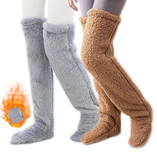 HYTENSUN Women's Fuzzy Thigh high Socks Over Knee High Plush Slipper Winter Indoor Sleeping Fluffy Long Leg Warmers