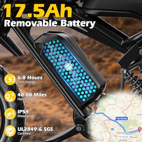 Image of 1500W Peak Electric Bike for Adults, 20 inch x4.0 Fat Tire Ebike, Class 2 Moped Style All-Terrain Electric Bicycle with Advanced Suspension, UL 2849 Certified Removable Battery
