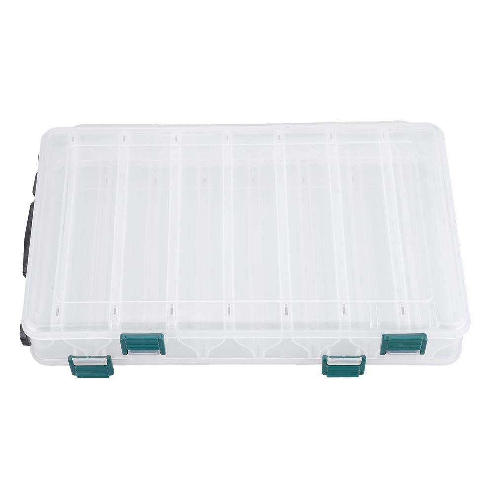 Dilwe Transparent Lure Box, Double Side Plastic Bait Storage Case With 14 Compartment Drainage Holes, Portable Tackle Organizer