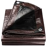 Onarway Tarpaulin Waterproof Heavy Duty: 3m x 6m 150GSM Waterproof Ground Sheet with Reinforced Grommets - Multipurpose Tarp Gover For Outdoor - Brown Black