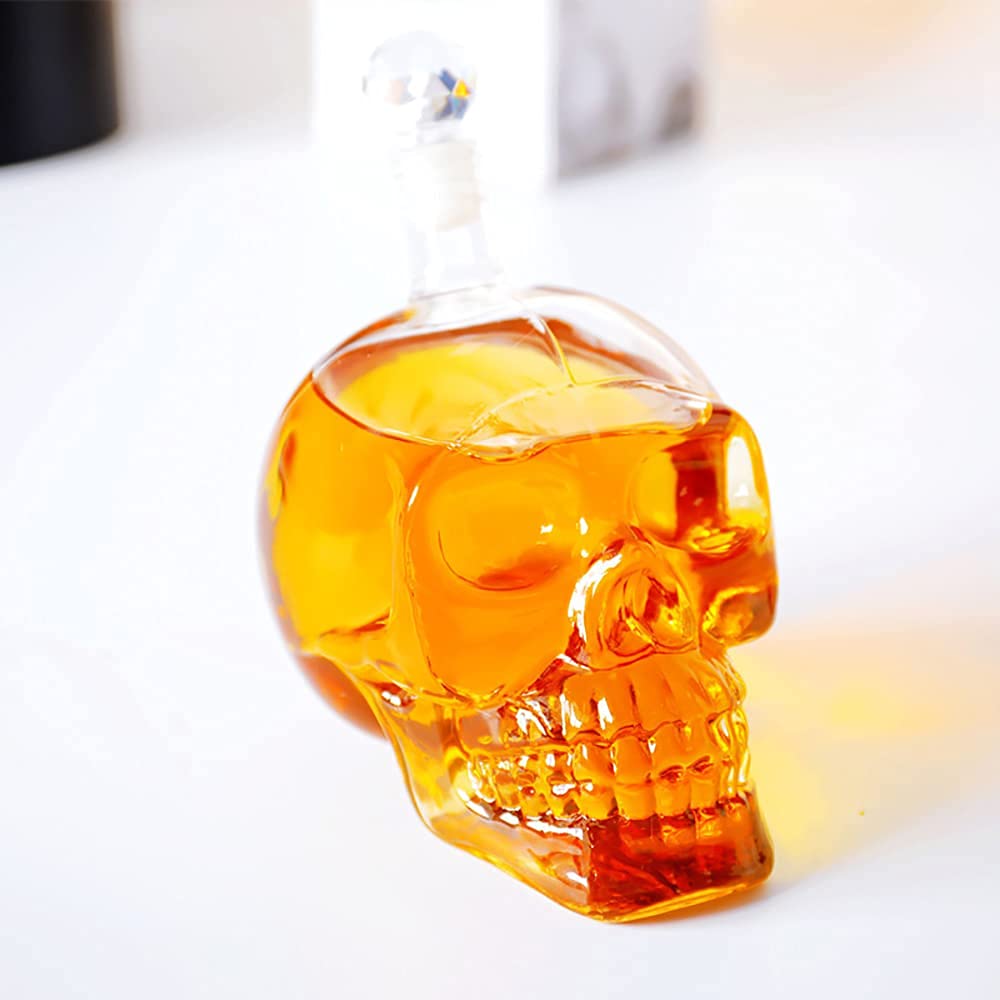 Decanter A Teschio In Vetro Trasparente 1000 Ml – Caraffa Per Whisky, Vodka, Brandy E Gin – Regalo Elegante Per Amanti Del Vino