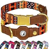 AirTag Dog Collar for Small Medium Large Breed - Adjustable Cute Pattern Dog Collar with Airtag Holder - Soft Leather Tracker GPS Apple Air Tag Pet Collars (Small, 12"-15" Neck Fit, Western)