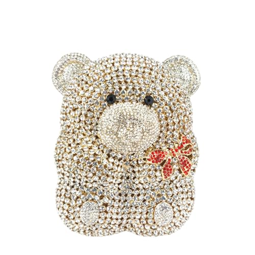 Image of Boutique De FGG Bear Evening Bags and clutches for Women Formal Crystal Clutch Purse Party Animal Rhinestone Handbags,Mini