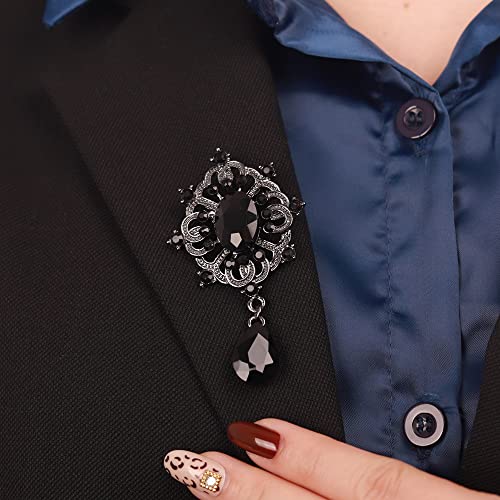 Image of Kercisbeauty Suit Vintage Black Rhinestones Brooch for Men Women Special Occasion Sparkle Teardrop Brooches (Black)