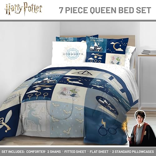 Image of Harry Potter Queen Comforter Set 7 Piece Soft Hogwarts Bedding, Multi