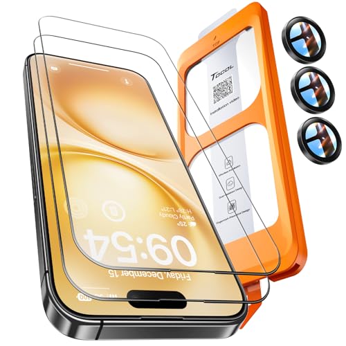 TOCOL für iPhone 15 Pro für Panzerglas mit Kameraschutz, Auto-Installation, Full Screen Ultra-Klar 9H Härte Stoßfest Kra...