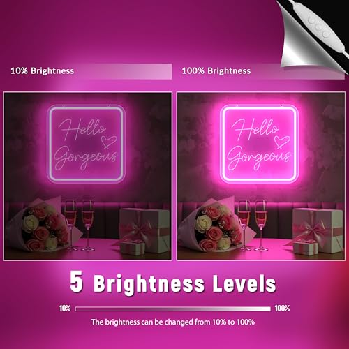 Image of Hello Gorgeous Neon Signs for Wall Decor,Pink Led Neon Sign for Teen Girls Dimmable Led Sign Lights for Aesthetic Room Girls Bedroom Decor, Beauty Salon,Party