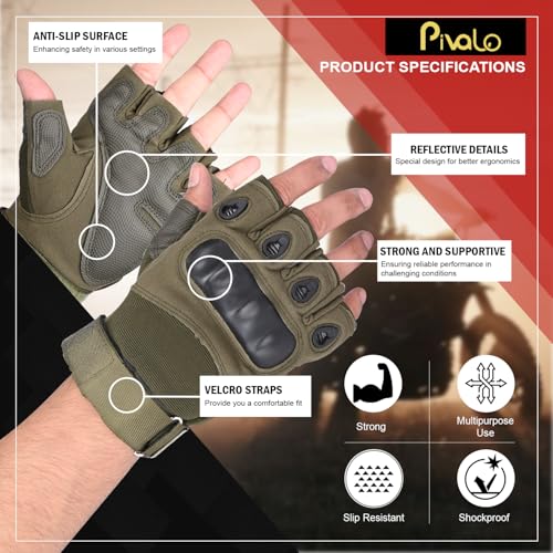Image of Pivalo Half Finger Bike Riding Gloves with Strong Protective Shells Anti-Skid Surface Breathable Material Glove for Motorcycle Cycling Climbing Mountaineering (Military Green, L)