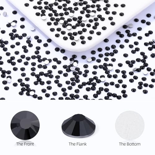 Image of Black Flatback Rhinestones, Glass Rhinestones for Nail Art and Craft, Glue Fix, Loose Crystal Gemstones(Black, SS8, 2880pcs, 2.3-2.5mm)