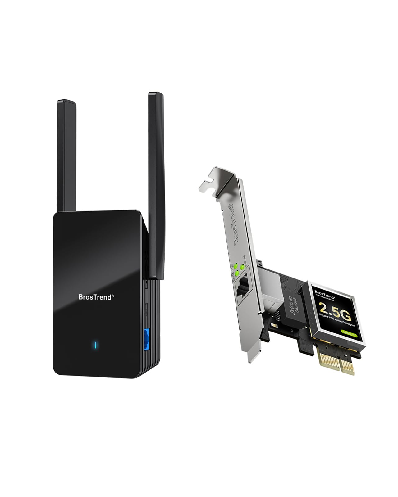 BrosTrend AX3000 WiFi 6 Extender with Gigabit Port, Up to 2200 sq.ft. & 45 Devices + 2.5G Linux PCIe Network Adapter with Extra Low-profile Bracket for Ubuntu, Fedora, Debian, Mint, Kali, Windows etc.