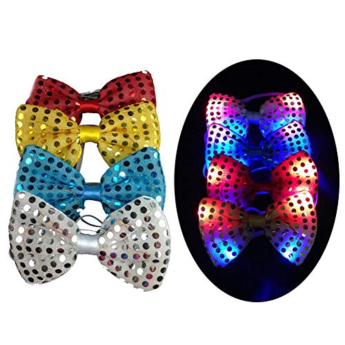 Gravata borboleta de lantejoulas luminosas de LED com modos piscando, acessório de fantasia para fes