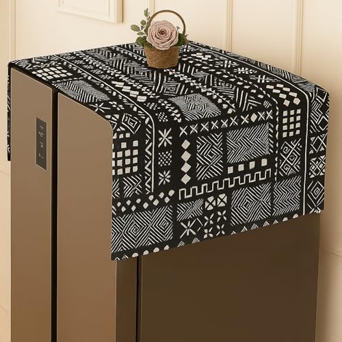 Image of French Door Side By Side Fridge Top Cover >400L | Big Size Dustproof 450GSM Refrigerator Cover Mat|Fits Haier, Samsung Side by Side Fridge|Mud Cloth Print | Washable Fridge Top Cover by THROWPILLOW.IN