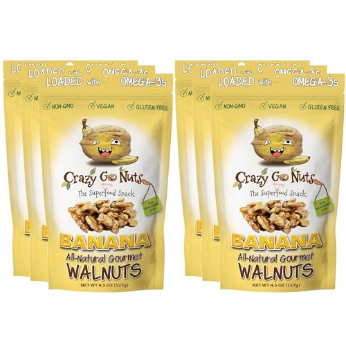 Crazy Go Nuts Walnuts - Banana, 4.5 oz (6-Pack) - Healthy Snacks, Vegan, Gluten Free, Superfood - Natural, Non-GMO, ALA, Omega 3 Fatty Acids, Good Fats, and Antioxidants