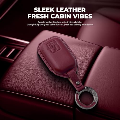 Image of Keyzone Leather Key Cover & Car Perfume fit for Suzuki Victoris, Swift, DZire, Baleno, Ertiga, Grand Vitara, Brezza, Fronx, Jimny,XL6, Toyota Glanza,Urban Cruiser Hyryder,Rumion 2B smart Key. (Red)