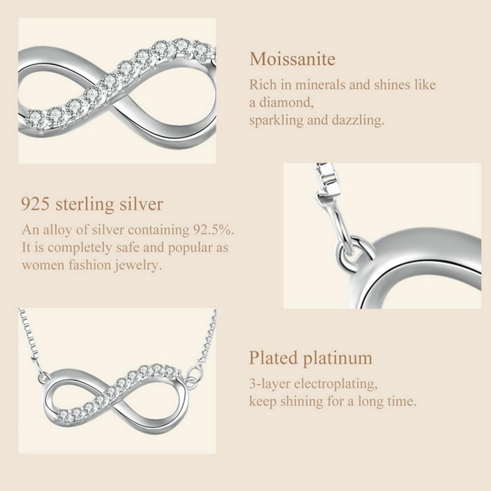 Infinity Halsketten 925 Sterling Silber Halskette Liebesanhänger weiß plattiert Diamant Damen Halskette