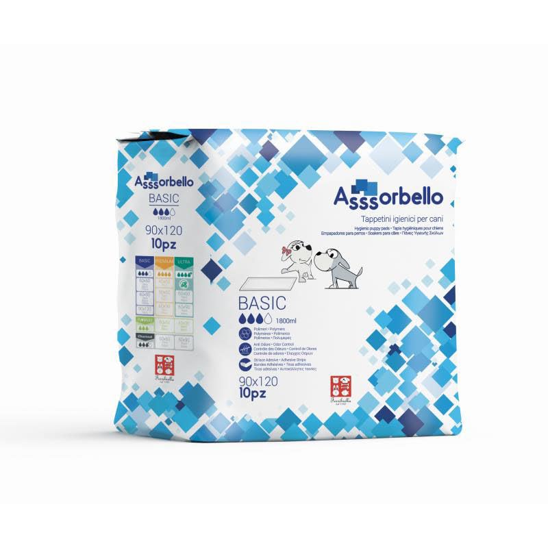 Ferribiella | Assorbello Easy - Tappetini Igienici per cani 90x120, 10 pezzi, super assorbenti, traspiranti e antistrappo. Capacità massima 1800 ml