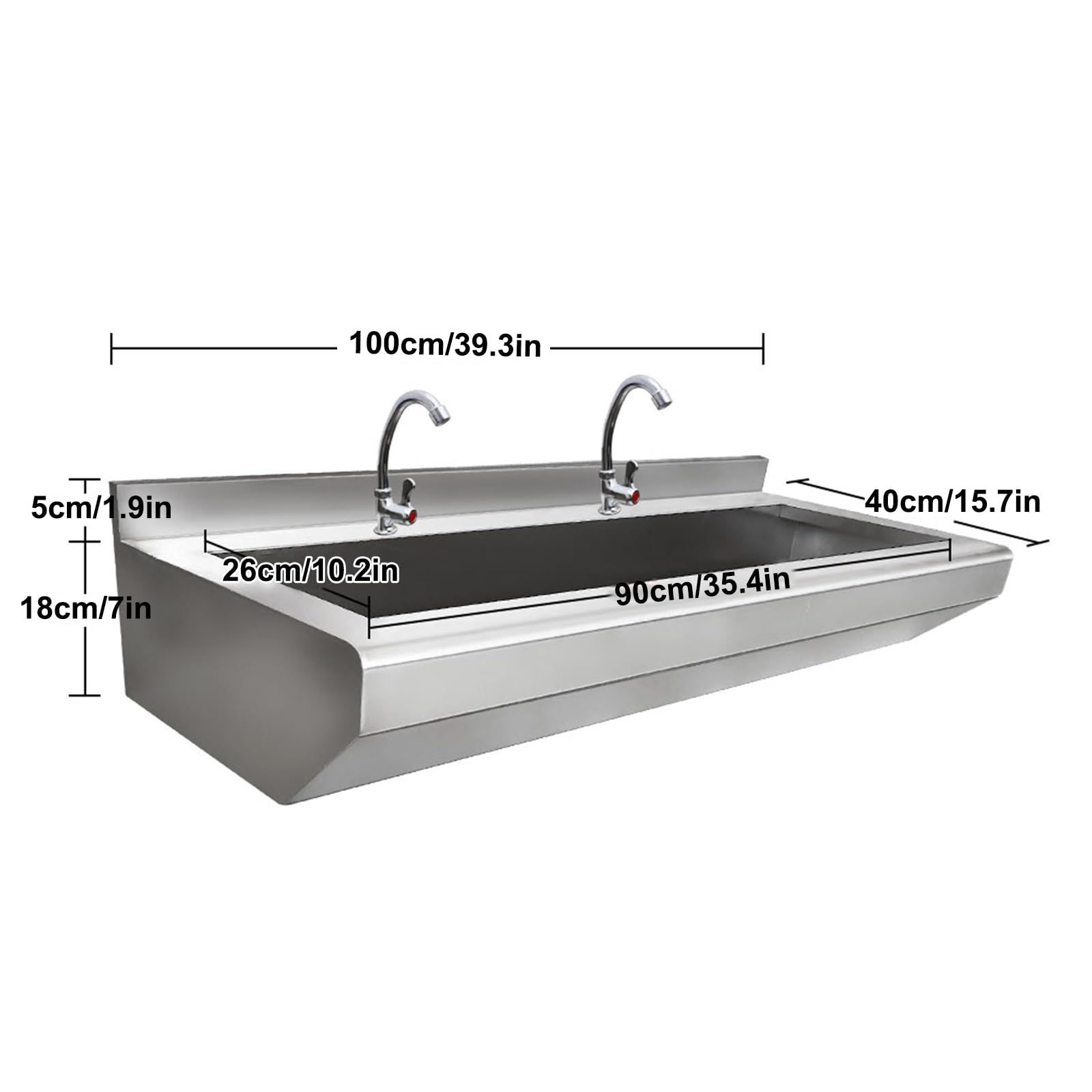 Lavello da Cucina da parete in acciaio INOX, lavello Commerciale per Ristorante con Rubinetto, Lavabo di Utilità per Bagno Agriturismo(100X40cm/39.3X15.7in)
