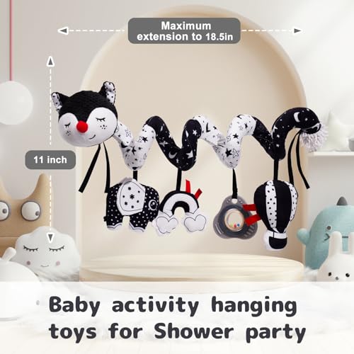 Image of Koty Car Seat Toys, Infant Baby Spiral Plush Activity Hanging Toy for Stroller Bar Pram Crib with Music Box BB Squeaker & Rattles(Black Fox)