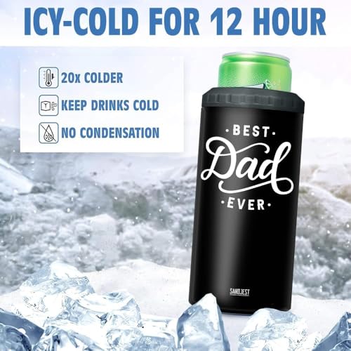 Image of SANDJEST 4-in-1 Best Dad Ever Tumbler Gifts for Dad from Daughter Son - 12oz Dad Can Cooler Tumblers Travel Mug Cup - Stainless Steel Insulated Cans Coozie Christmas, Birthday, Father's Day Gift