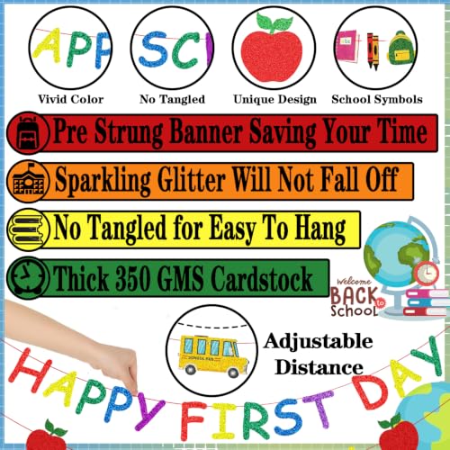 Image of Back to School Decorations, Happy First Day Of School Banner for Classroom