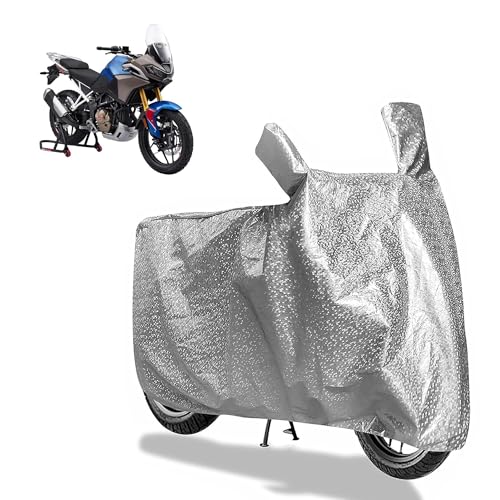 Image of Sulfar Bike Cover for TVS Apache (RTX 300 (ADV)) | Waterproof, Dustproof & UV Protected | All Weather Two Wheeler Cover (Silver) New 2026 Variants