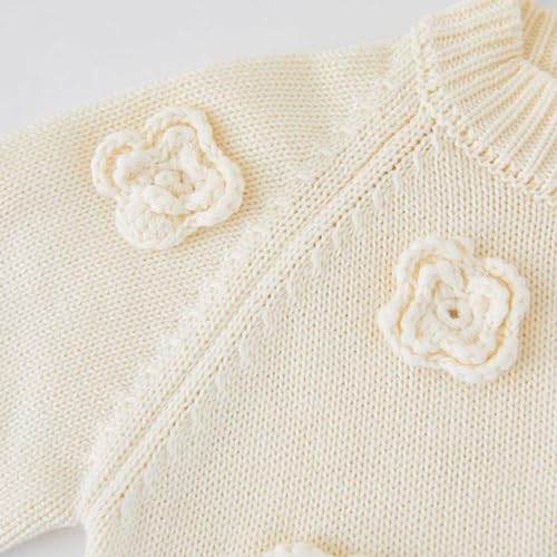 Toddler Girls 3D Flower Cardigan Sweater Button Closed Solid Color Sweater Long Sleeve Casual Cardigan for Girls3