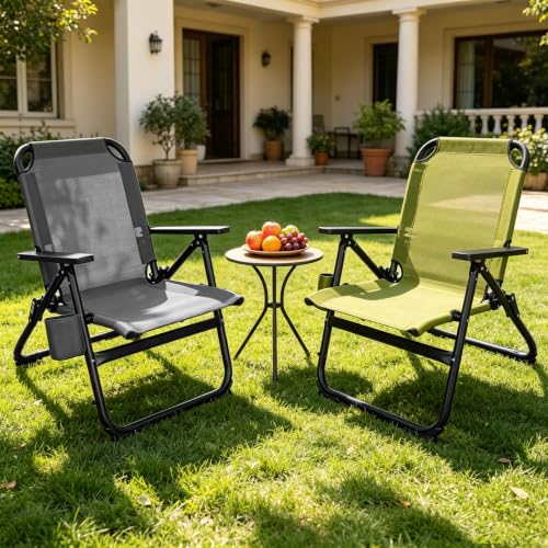 Image of Romswi Heavy Duty Folding Beach Chair with 30mm Aluminum Frame,16 inch High Seat, Lightweight for Beach, Patio & Backyard, Grey