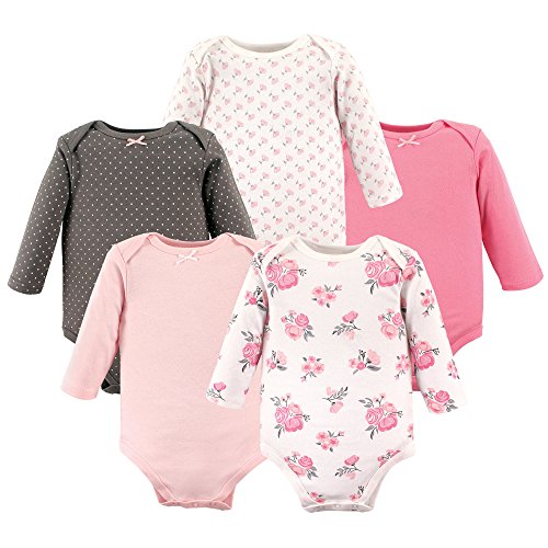 Image of Hudson Baby baby-girls Cotton Long-sleeve Bodysuits 5-pack