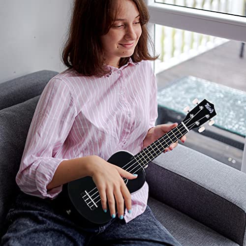 Image of Trendy Soprano Ukulele for Beginners 21 Inch Hawaiian Wood Ukuleles for Adult Student Starter Four Strings Guitar (Black)