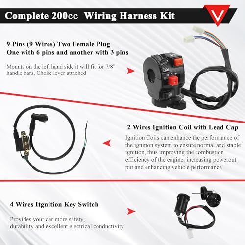 Image of PRO BAT ATV Electric AC Wiring Harness Kit with Full Copper Wire | for 150CC 200CC 250CC 300CC Engine Go Kart ATV Pit Dirt Quad Bike Lifan Loncin Zongshen YX Black