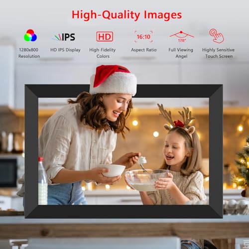 Frameo 10.1 Inch WiFi Digital Photo Frame with Calendar, 32GB Digital Picture Frame with 1280x800 IPS HD Touch Screen, Auto-Rotate Wall Mount, Easy Share Photos/Videos from Phone - Gifts for Mom by moonka - Used condition - Image 3