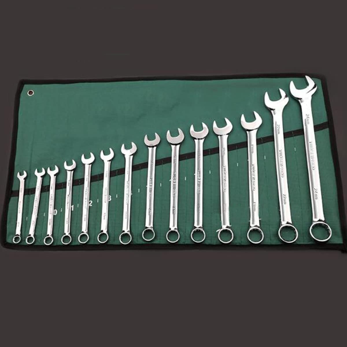 Ratcheting Wrench Set, Metric Combination Spanner Kit, Chrome Vanadium Steel Combination Wrench Set, Perfect for Home, Bike, and Car Repair, Canvas Storage