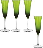 Vista 4 de QUALIA - Juego de 4 copas de champán azul meridiano para boda con efecto óptico, vasos de mimosa sin plomo de 4 onzas, copas de champán de vidrio