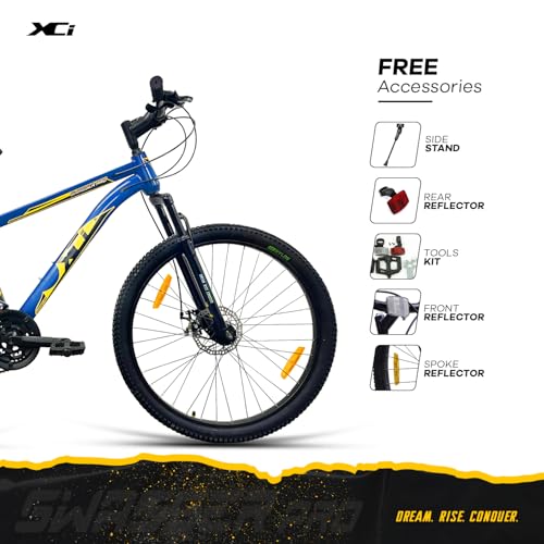Image of XCi Swagger Pro Mountain Bike | 26-Inch Tyres | Tuf Shox Suspension | 21-Speed Shimano Gears | Mechanical Disc Brakes | Youth 12+ Years |17-Inch Ultra Light Steel Frame | Blue Yellow