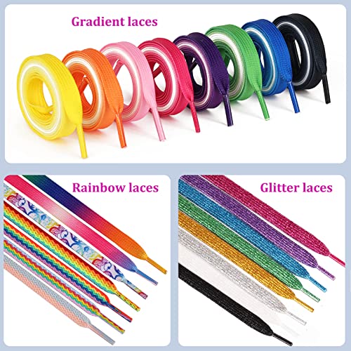 Image of Booyckiy 3 /4 inch Wide Satin Ribbon Shoelaces Flat Colorful Shoe Laces for Women Girls