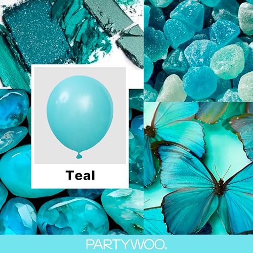 Image of PartyWoo Teal Balloons 100pcs Different Sizes Pack of 18 12 10 5 Inch Turquoise Dark Teal Balloon Arch Kit for Baby Shower Gender Reveal Graduation Mermaid Birthday Pool Party Decorations Blue-Y69