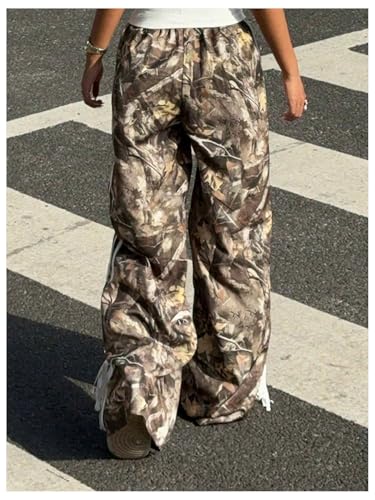 OYOANGLE Women's Graphic Print Striped Bow Tie Side Pants Elastic High Waist Wide Leg Baggy Y2K Trousers2